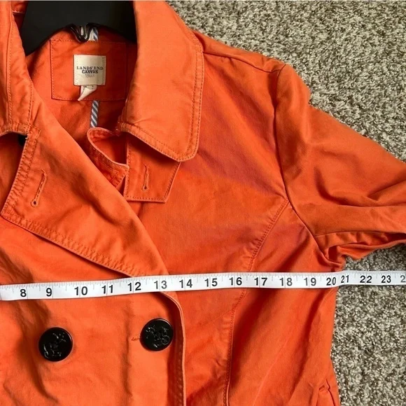 🦋 Lands’ End Canvas Orange Jacket Pea Coat Spring Casual Large Medium - Picture 9 of 10